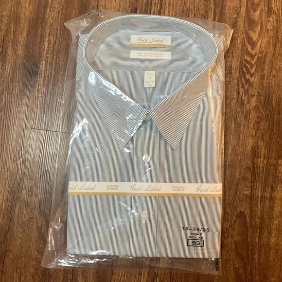 Roundtree Yorke Non-Iron Shirt Navy Stripe Size 19 NWT - Picture 1 of 7